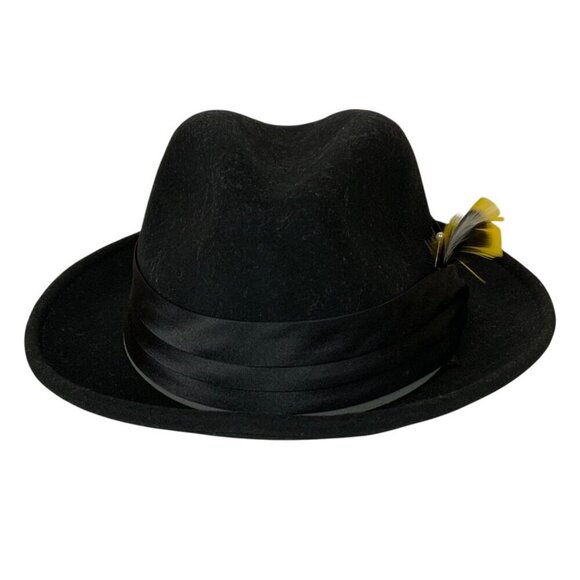 Stacy Adams Mens Black Wool Fedora Hat Satin Band Feather Accent Size XL - Picture 7 of 12